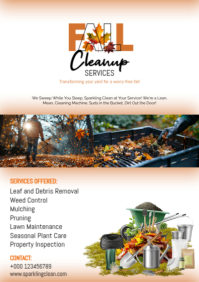 White Floral Orange Fall Cleanup Services  A2 template