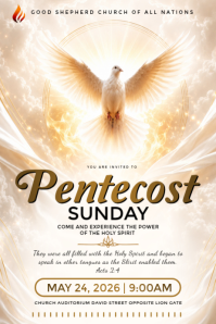 White Floral Pentecost Sunday Invitation Poster template