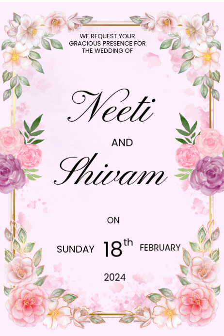 White Floral Pink Floral Wedding Invitation Card Flyer Poster Template ...