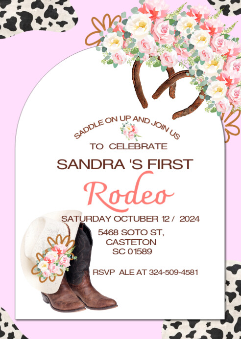 Copy of White Floral Pink Rodeo Birthday Invitation A | PosterMyWall