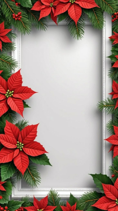 White Floral Poinsettia And Pine Christmas Frame Border Instagram Story ...