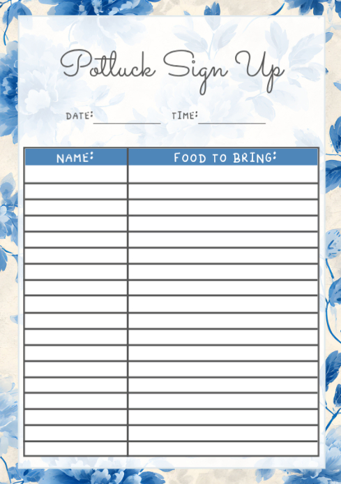 White Potluck Sign Up A4 Template | PosterMyWall