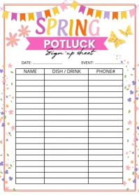 White Floral Potluck Signup Sheet A6 template