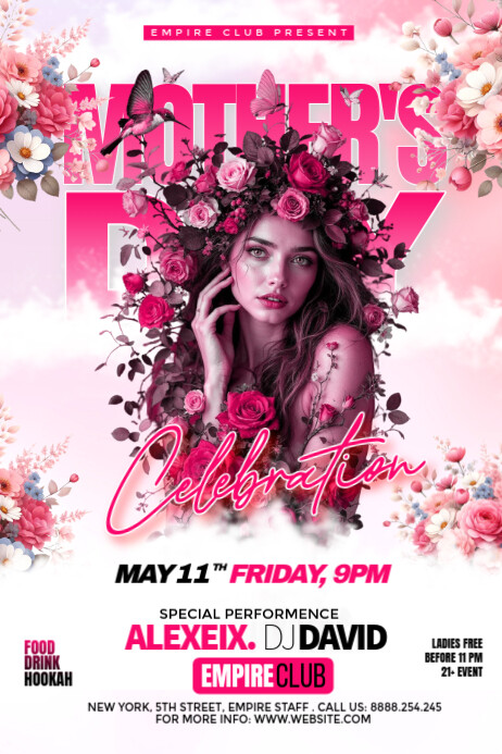 White Floral Premium Mother's Day Celebration  Poster template