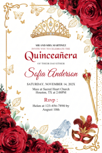 White Floral Quinceañera Invitation Banner 4' × 6' template