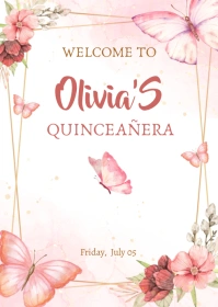 White Floral Quinceanera Birthday  A6 template