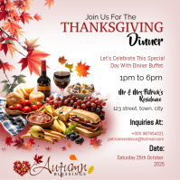 White Floral Red Autumn Thanksgiving Dinner  Instagram Post template