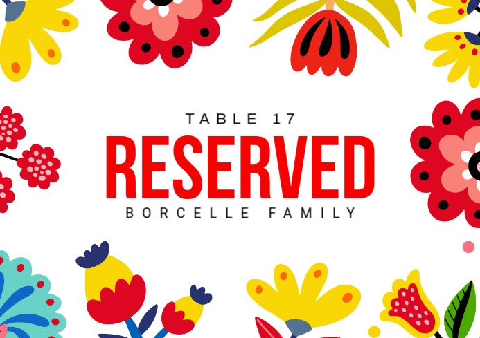 White Floral Reserved Table Sign A4 Template | PosterMyWall
