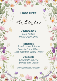 White Floral Restaurant Menu A2 template