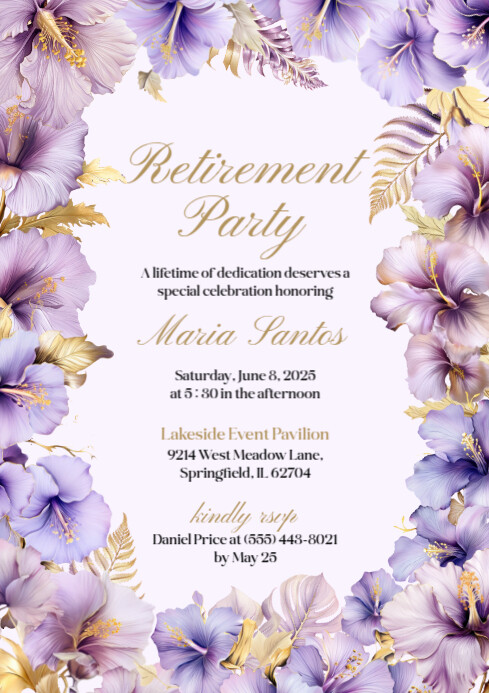White Floral Retirement Party Invitation A4 Template | PosterMyWall