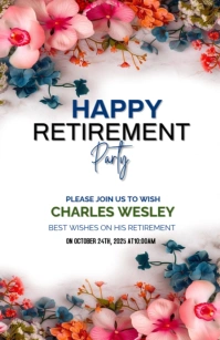 White Floral Retirement Party Invitation Template  Tabloid