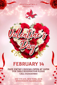 White Floral Romantic Rose Heart Valentine Flyer Pinterest Graphic template