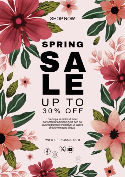 White Floral Sale Promotion A4 template