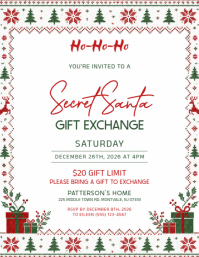Белый Secret Santa Gift Exchange Løbeseddel Template