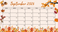 สีขาว September 2026 Calendar งานนำเสนอ Presentation Template