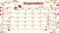 白色 September 2026 Calendar Presentación Template
