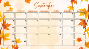 White Floral September Calendar  Presentation (16:9) template
