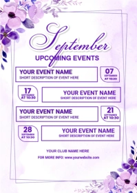 White Floral September Upcoming Events Calendar  A6 template