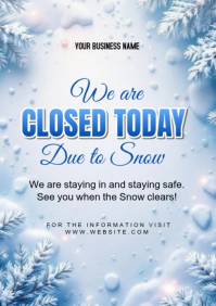 White Floral Snow Day Alert  - Closed Notice For Snow  A4 template