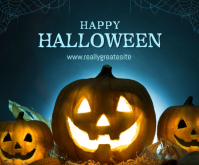 White Floral Spooky Halloween Pumpkin Poster Template | Glowing Jack-o’-lantern Party Flyer Design M Medium Rectangle