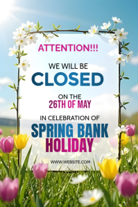 White Floral Spring Bank Holiday Closure Poster template