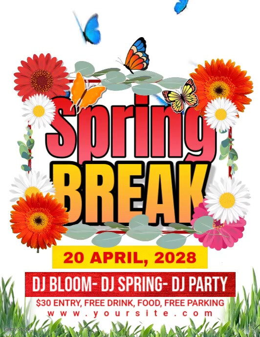 White Floral Spring Break Flyer (us Letter) template