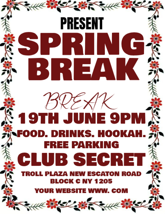 Plantilla de White Floral Spring Break Party Flyer | PosterMyWall