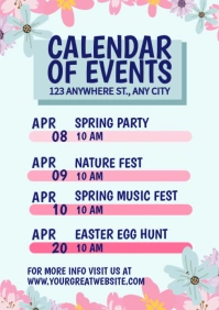 White Floral Spring Calendar Of Events A2 template