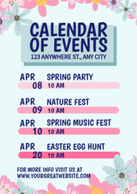 White Floral Spring Calendar Of Events A2 template