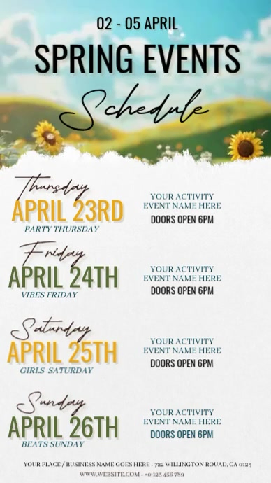 Spring Events Schedule Template | PosterMyWall