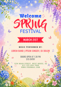 White Floral Spring Festival A4 template
