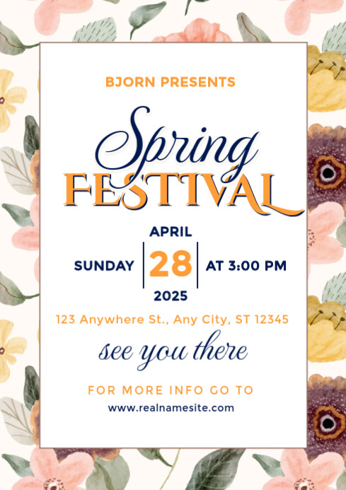 White Floral Spring Festival A4 Template | PosterMyWall