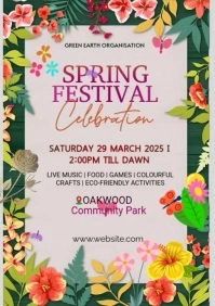 White Floral Spring Festival Invitation  A4 template