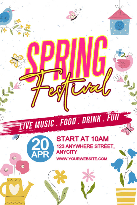White Floral Spring Festival Poster Cartaz template