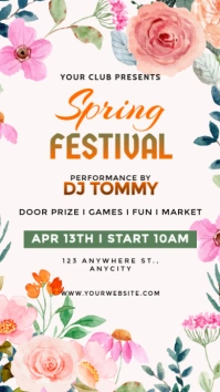 White Floral Spring Festival Tampilan Digital (9:16) template