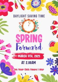 White Floral Spring Forward A1 template