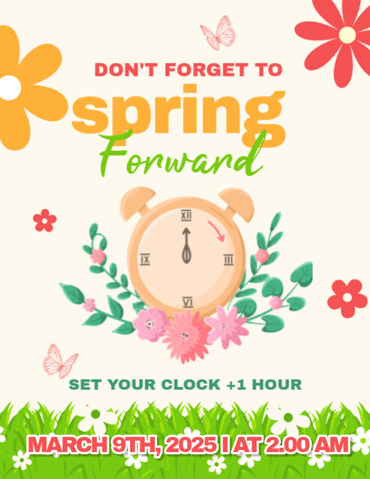 Copy of White Floral Spring Forward Pamflet (letter As) | PosterMyWall