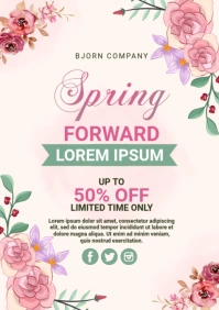 White Floral Spring Forward Sale A3 template