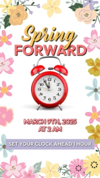 White Floral Spring Forward Tampilan Digital (9:16) template