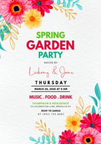 White Floral Spring Garden Party A4 template