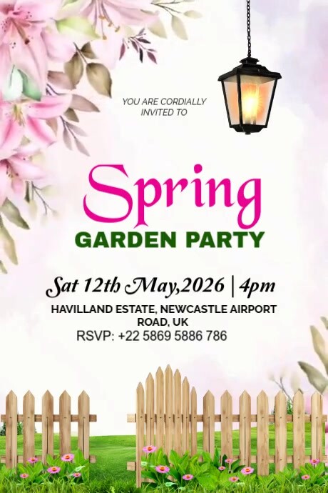 White Floral Spring Garden Party Invitation Animated  Poster Cartaz template