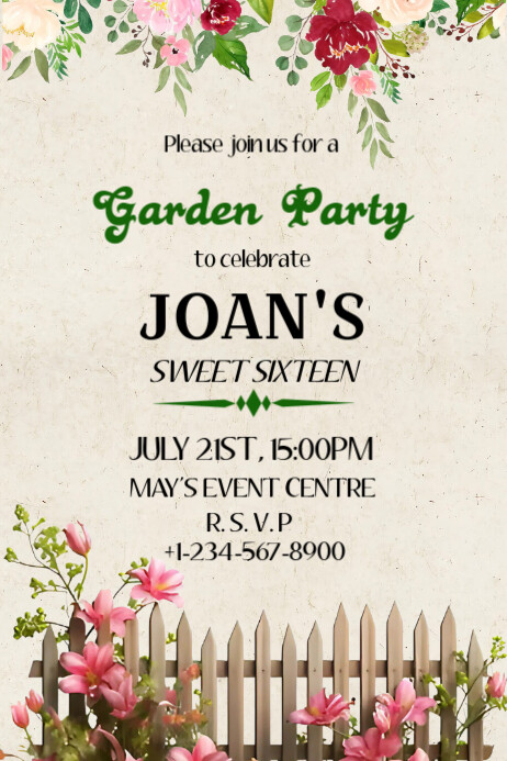 White Floral Spring Garden Party Poster Cartaz template