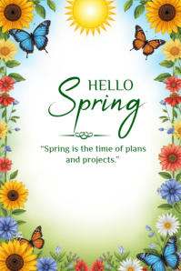 White Floral Spring Greeting Poster template