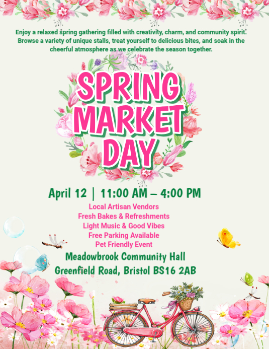 White Floral Spring Market Day Flyer Template | PosterMyWall