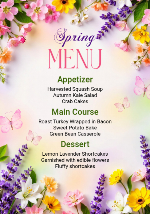Word Spring Menu Copy of White Floral Spring Menu A5 | PosterMyWall