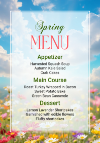 White Floral Spring Menu A5 template