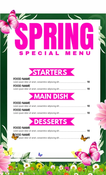 Copy of White Floral Spring Menu US Legal | PosterMyWall