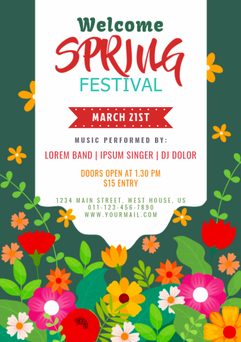 White Floral Spring Music Festival A4 Template | PosterMyWall