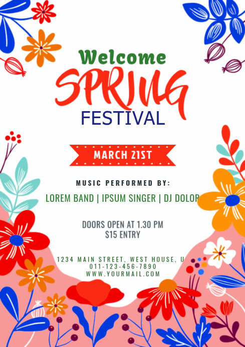 White Floral Spring Music Festival A4 Template | PosterMyWall