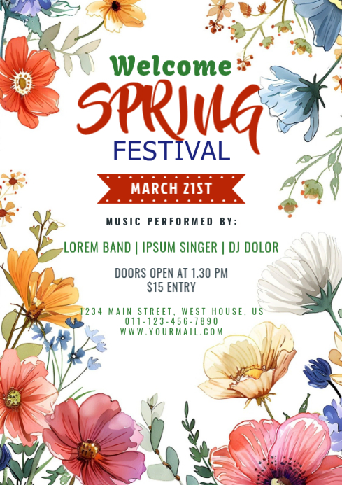 White Floral Spring Music Festival A4 Template | PosterMyWall